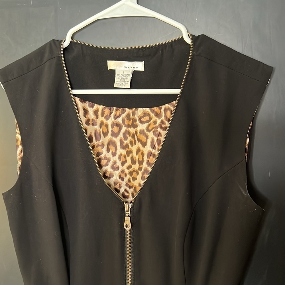 WD NY Women Size 8 Black Dress Leopard Print Lining Zippered Pockets - Picture 4 of 7